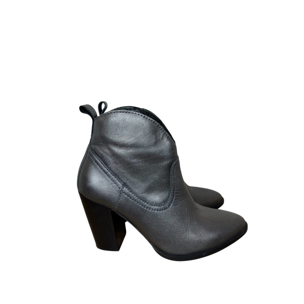 Pure Navy Ankle Boots Womens 38 Metallic Pewter Leather Block Heel Spain Western